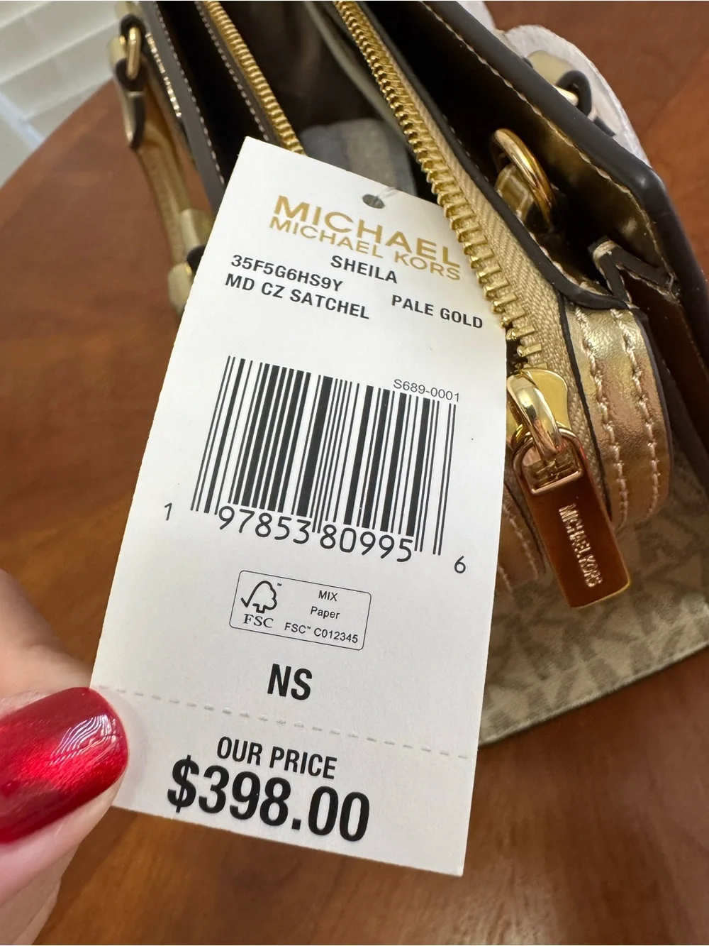 Michael Kors Two-Tone Beige Logo Satchel with Gold Hardware